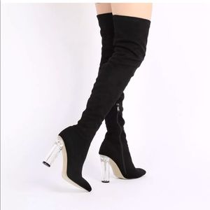 Public Desire Thigh High Boots with Perspex Heel